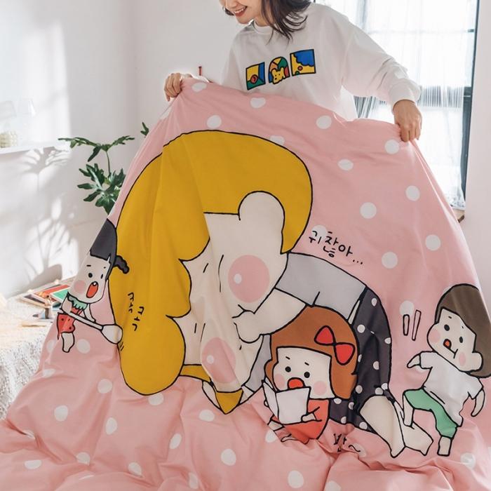 91家纺网 家纺一手货源 找家纺 窝米2020设计师合作款大版卡通全棉四件套hellomimi