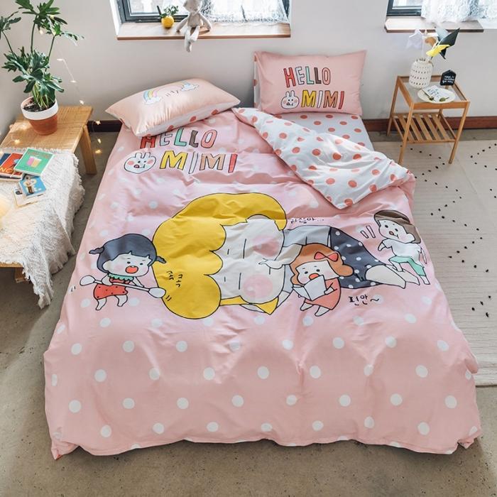 91家纺网 家纺一手货源 找家纺 窝米2020设计师合作款大版卡通全棉四件套hellomimi