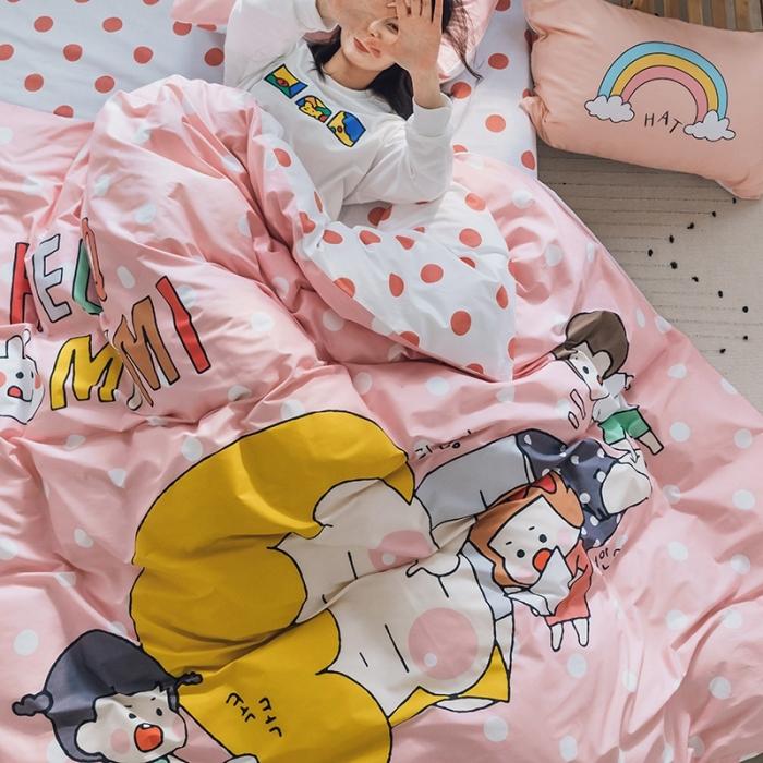 91家纺网 家纺一手货源 找家纺 窝米2020设计师合作款大版卡通全棉四件套hellomimi