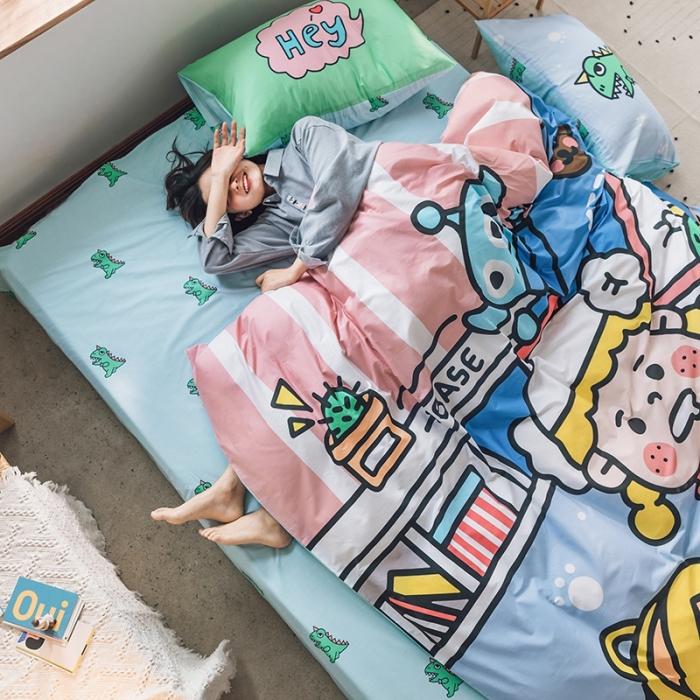 91家纺网 家纺一手货源 找家纺 窝米 2020设计师合作款大版卡通全棉四件套 安琪拉