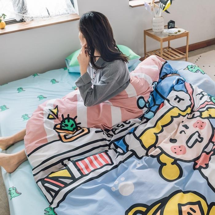 91家纺网 家纺一手货源 找家纺 窝米 2020设计师合作款大版卡通全棉四件套 安琪拉