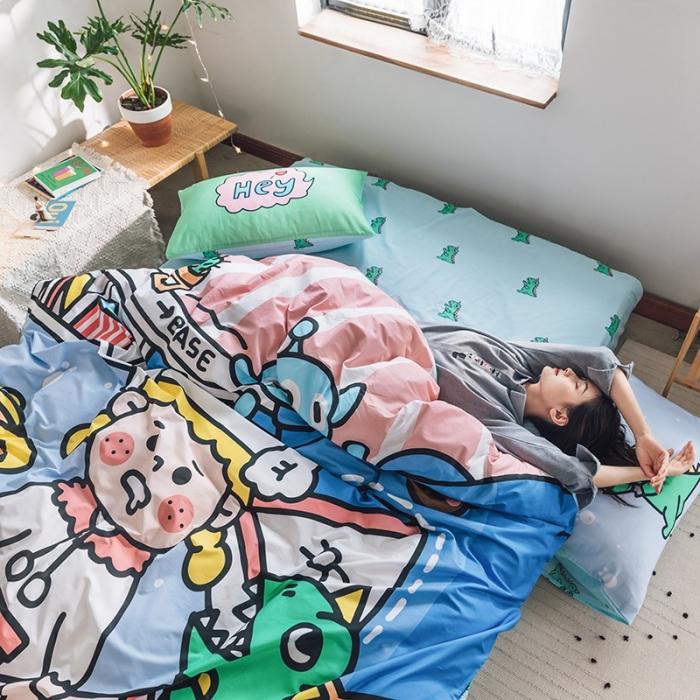 91家纺网 家纺一手货源 找家纺 窝米 2020设计师合作款大版卡通全棉四件套 安琪拉