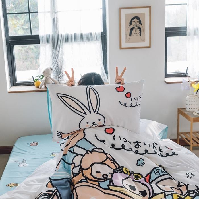 91家纺网 家纺一手货源 找家纺 窝米 2020设计师合作款大版卡通全棉四件套 彼得兔