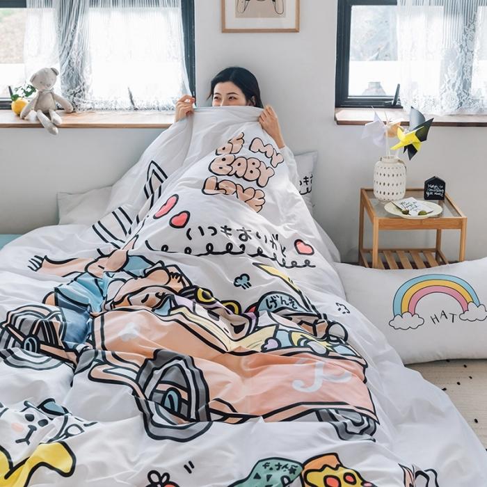 91家纺网 家纺一手货源 找家纺 窝米 2020设计师合作款大版卡通全棉四件套 彼得兔