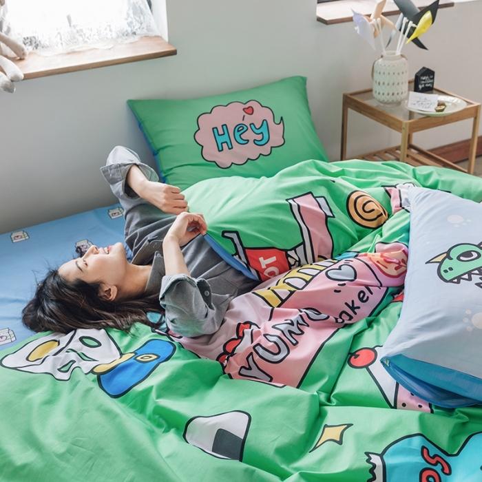 91家纺网 家纺一手货源 找家纺 窝米 2020设计师合作款大版卡通全棉四件套 怪蜀黍