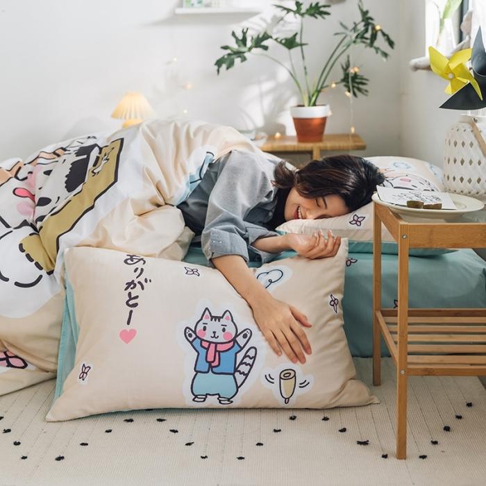 91家纺网 家纺一手货源 找家纺 窝米 2020设计师合作款大版卡通全棉四件套 桃太郎日记