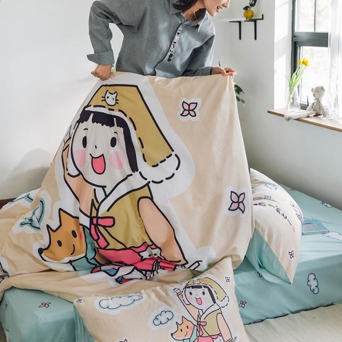 91家纺网 家纺一手货源 找家纺 窝米 2020设计师合作款大版卡通全棉四件套 桃太郎日记