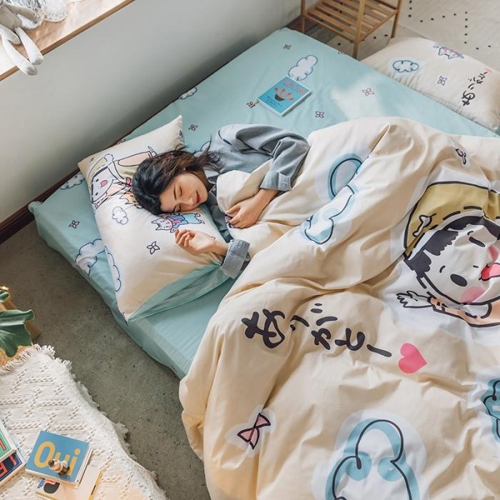 91家纺网 家纺一手货源 找家纺 窝米 2020设计师合作款大版卡通全棉四件套 桃太郎日记