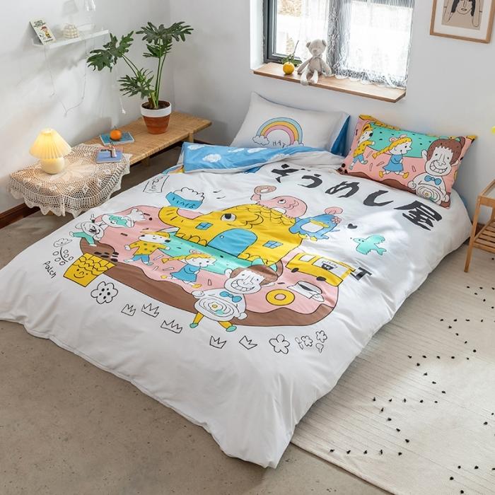 91家纺网 家纺一手货源 找家纺 窝米 2020设计师合作款大版卡通全棉四件套 甜甜圈