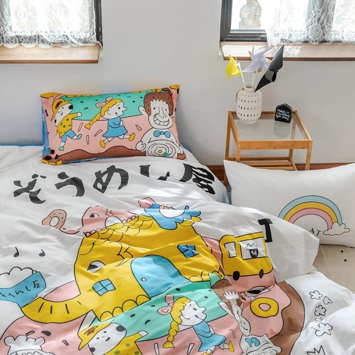 91家纺网 家纺一手货源 找家纺 窝米 2020设计师合作款大版卡通全棉四件套 甜甜圈