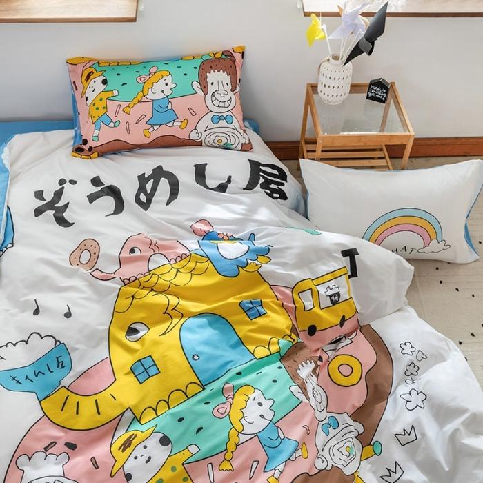 91家纺网 家纺一手货源 找家纺 窝米 2020设计师合作款大版卡通全棉四件套 甜甜圈