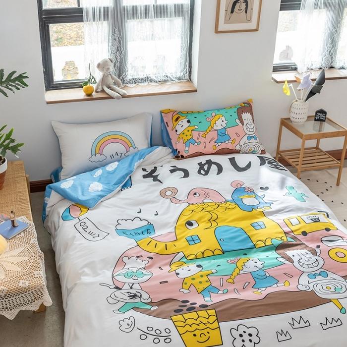 91家纺网 家纺一手货源 找家纺 窝米 2020设计师合作款大版卡通全棉四件套 甜甜圈