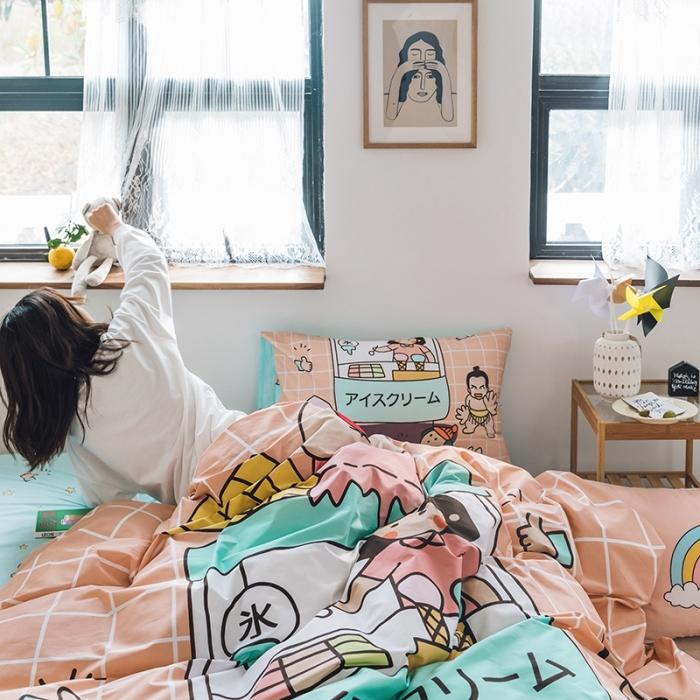 91家纺网 家纺一手货源 找家纺 窝米 2020设计师合作款大版卡通全棉四件套 雪糕量贩屋