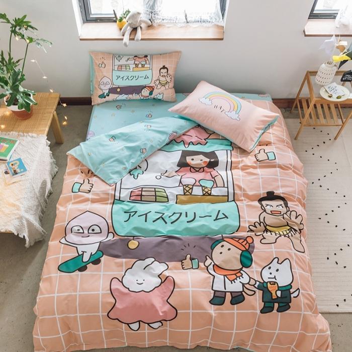 91家纺网 家纺一手货源 找家纺 窝米 2020设计师合作款大版卡通全棉四件套 雪糕量贩屋