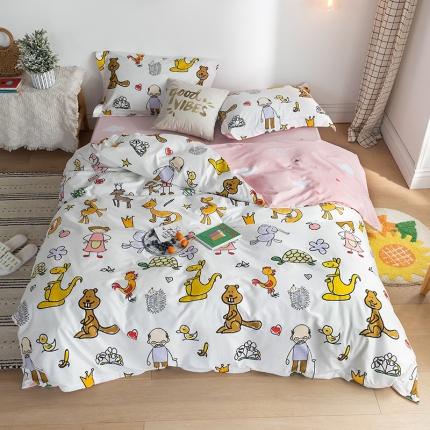 91家纺网 家纺一手货源 找家纺 窝米 2020春夏新品-萌系卡通风系列四件套 乐乐的花园