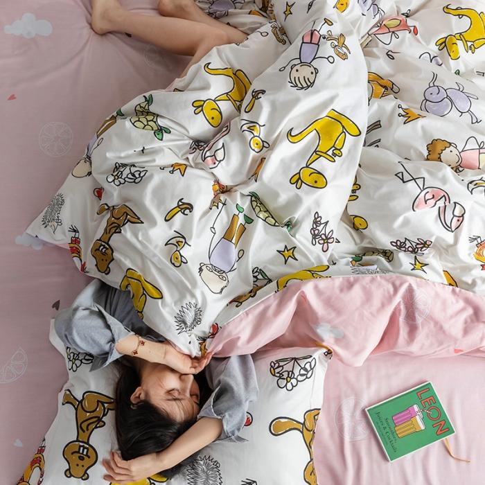 91家纺网 家纺一手货源 找家纺 窝米 2020春夏新品-萌系卡通风系列四件套 乐乐的花园