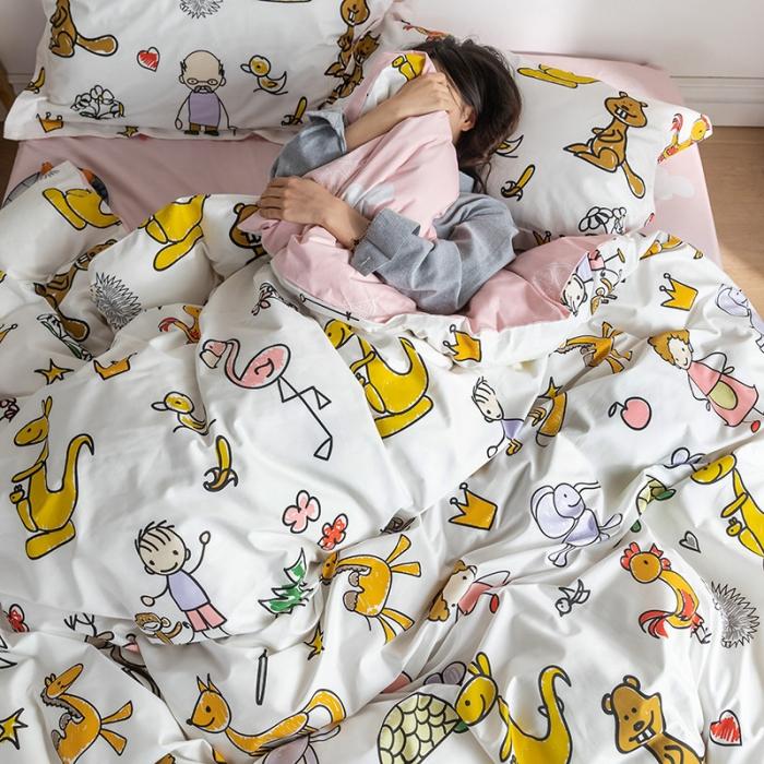 91家纺网 家纺一手货源 找家纺 窝米 2020春夏新品-萌系卡通风系列四件套 乐乐的花园