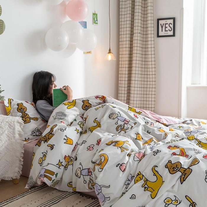 91家纺网 家纺一手货源 找家纺 窝米 2020春夏新品-萌系卡通风系列四件套 乐乐的花园