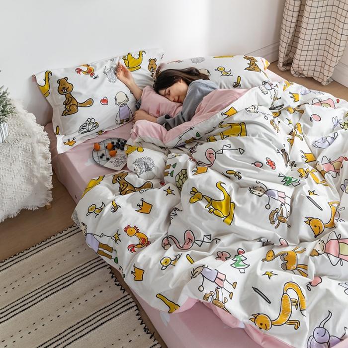 91家纺网 家纺一手货源 找家纺 窝米 2020春夏新品-萌系卡通风系列四件套 乐乐的花园