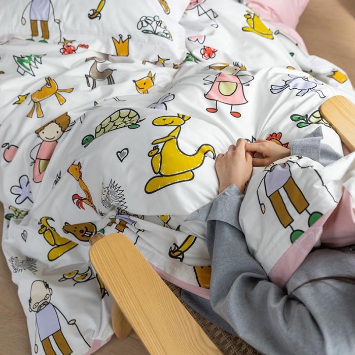 91家纺网 家纺一手货源 找家纺 窝米 2020春夏新品-萌系卡通风系列四件套 乐乐的花园