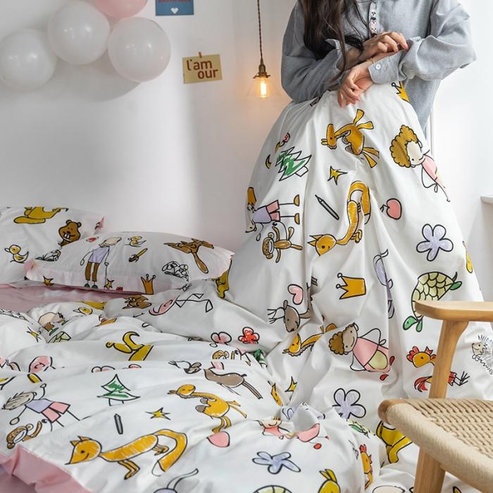 91家纺网 家纺一手货源 找家纺 窝米 2020春夏新品-萌系卡通风系列四件套 乐乐的花园