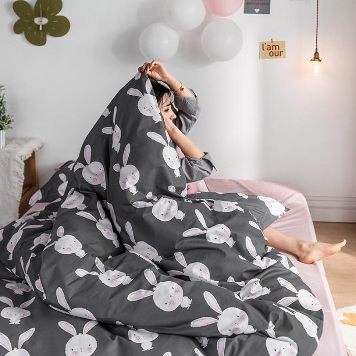 91家纺网 家纺一手货源 找家纺 窝米 2020春夏新品-萌系卡通风系列四件套 萌萌兔灰