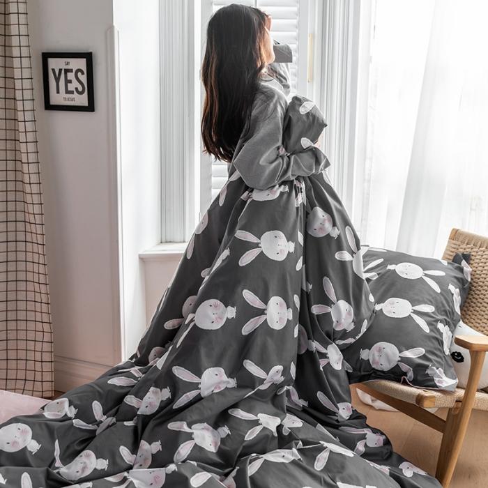 91家纺网 家纺一手货源 找家纺 窝米 2020春夏新品-萌系卡通风系列四件套 萌萌兔灰