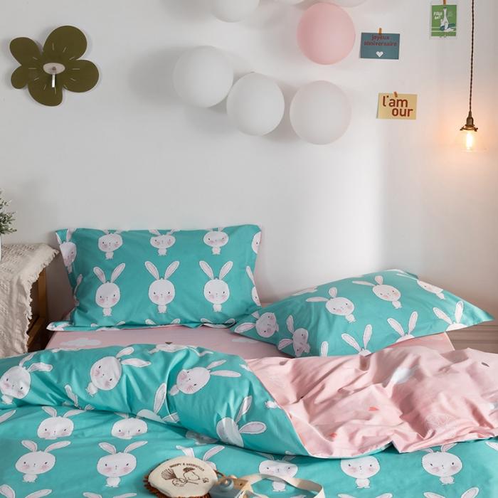 91家纺网 家纺一手货源 找家纺 窝米 2020春夏新品-萌系卡通风系列四件套 萌萌兔蓝