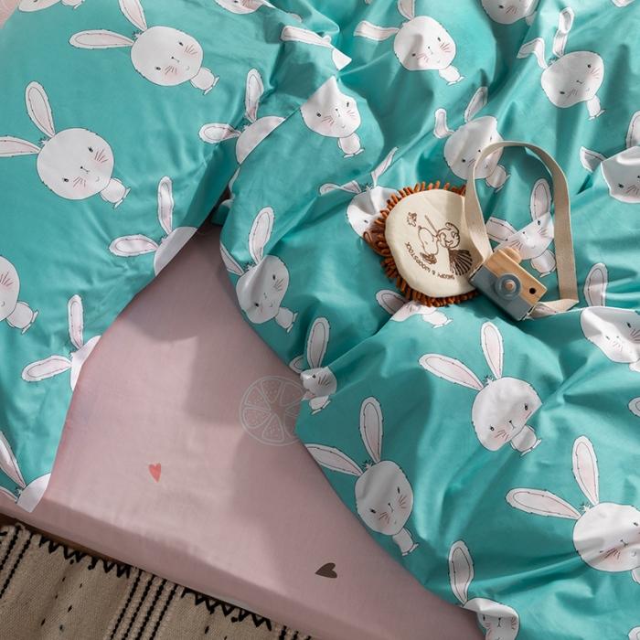 91家纺网 家纺一手货源 找家纺 窝米 2020春夏新品-萌系卡通风系列四件套 萌萌兔蓝