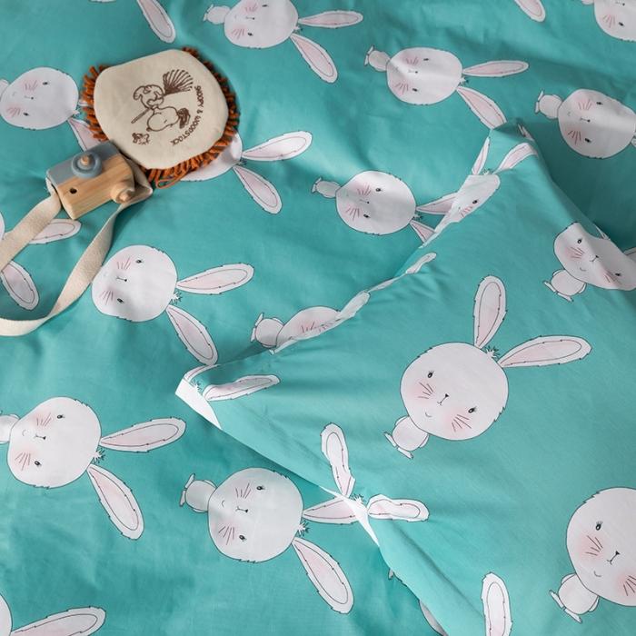 91家纺网 家纺一手货源 找家纺 窝米 2020春夏新品-萌系卡通风系列四件套 萌萌兔蓝