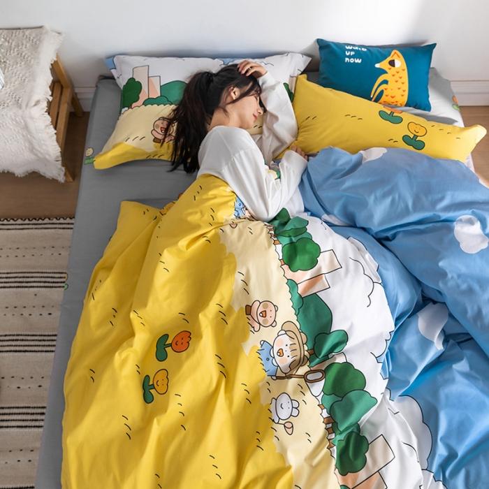 91家纺网 家纺一手货源 找家纺 窝米 2020春夏新品-萌系卡通风系列四件套 田野