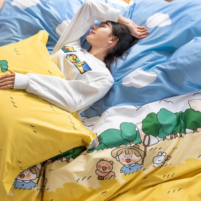 91家纺网 家纺一手货源 找家纺 窝米 2020春夏新品-萌系卡通风系列四件套 田野