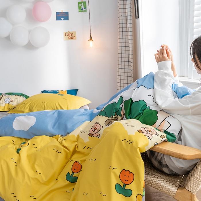 91家纺网 家纺一手货源 找家纺 窝米 2020春夏新品-萌系卡通风系列四件套 田野