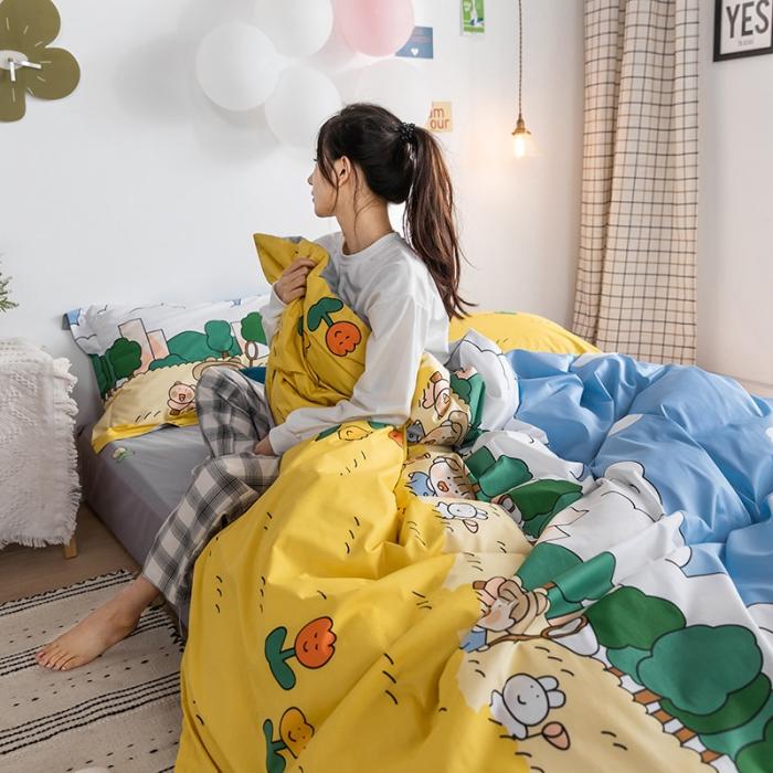 91家纺网 家纺一手货源 找家纺 窝米 2020春夏新品-萌系卡通风系列四件套 田野