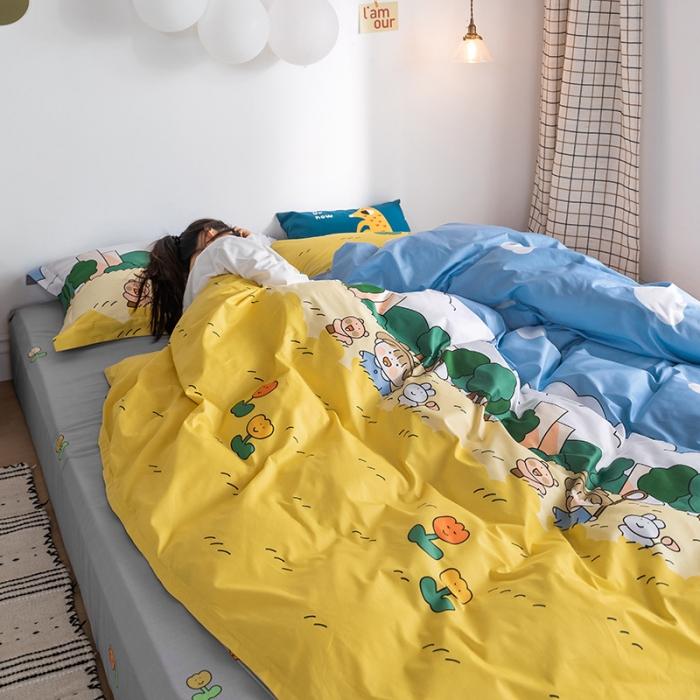 91家纺网 家纺一手货源 找家纺 窝米 2020春夏新品-萌系卡通风系列四件套 田野