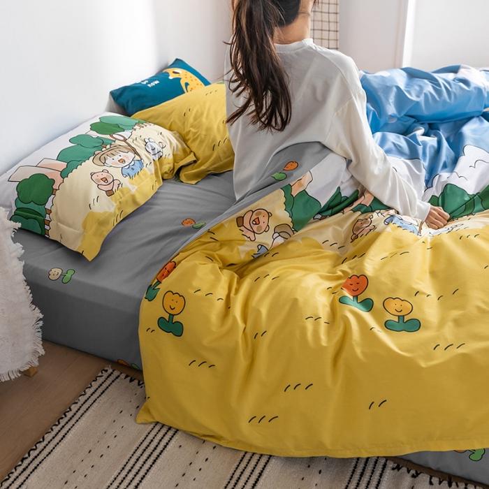 91家纺网 家纺一手货源 找家纺 窝米 2020春夏新品-萌系卡通风系列四件套 田野