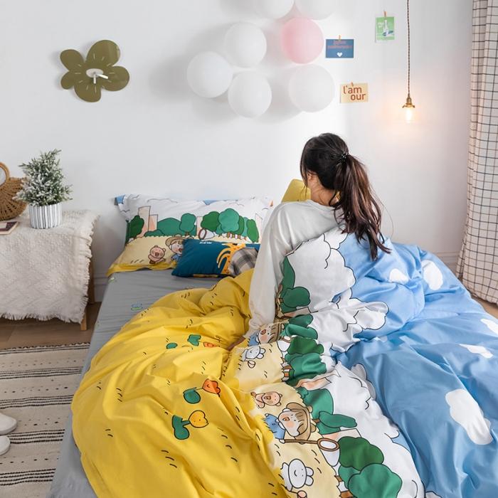 91家纺网 家纺一手货源 找家纺 窝米 2020春夏新品-萌系卡通风系列四件套 田野