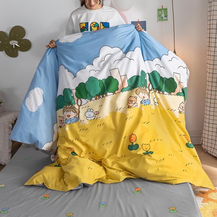 91家纺网 家纺一手货源 找家纺 窝米 2020春夏新品-萌系卡通风系列四件套 田野