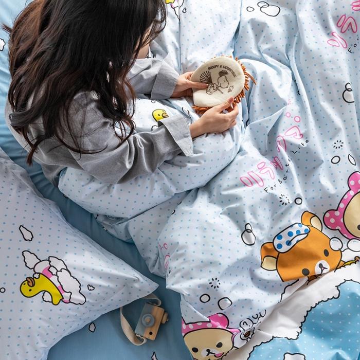 91家纺网 家纺一手货源 找家纺 窝米 2020春夏新品-萌系卡通风系列四件套 洗澡啦