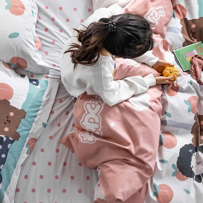 91家纺网 家纺一手货源 找家纺 窝米 2020春夏新品-萌系卡通风系列四件套 小桃子