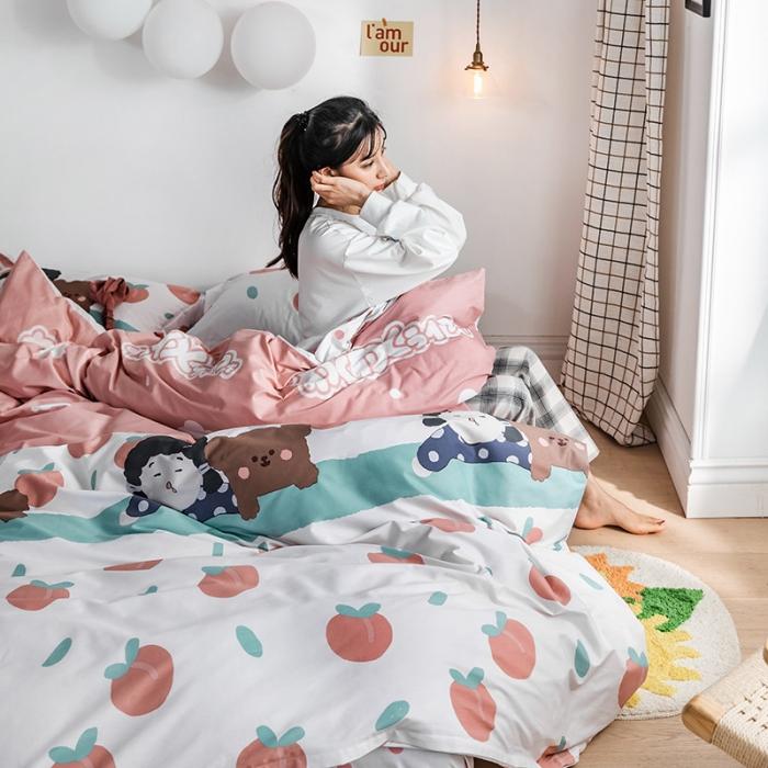 91家纺网 家纺一手货源 找家纺 窝米 2020春夏新品-萌系卡通风系列四件套 小桃子