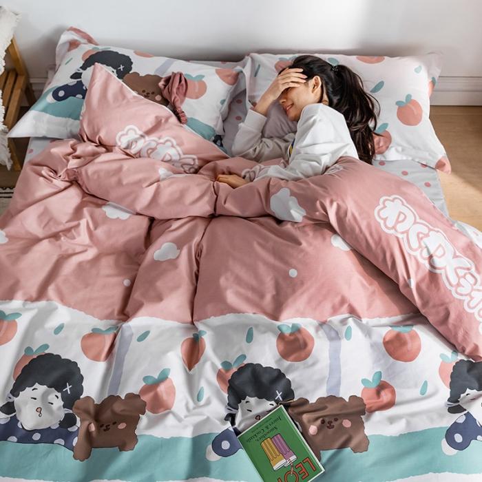 91家纺网 家纺一手货源 找家纺 窝米 2020春夏新品-萌系卡通风系列四件套 小桃子