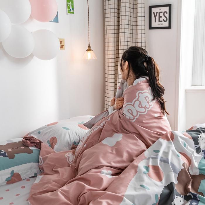 91家纺网 家纺一手货源 找家纺 窝米 2020春夏新品-萌系卡通风系列四件套 小桃子