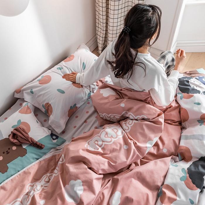 91家纺网 家纺一手货源 找家纺 窝米 2020春夏新品-萌系卡通风系列四件套 小桃子