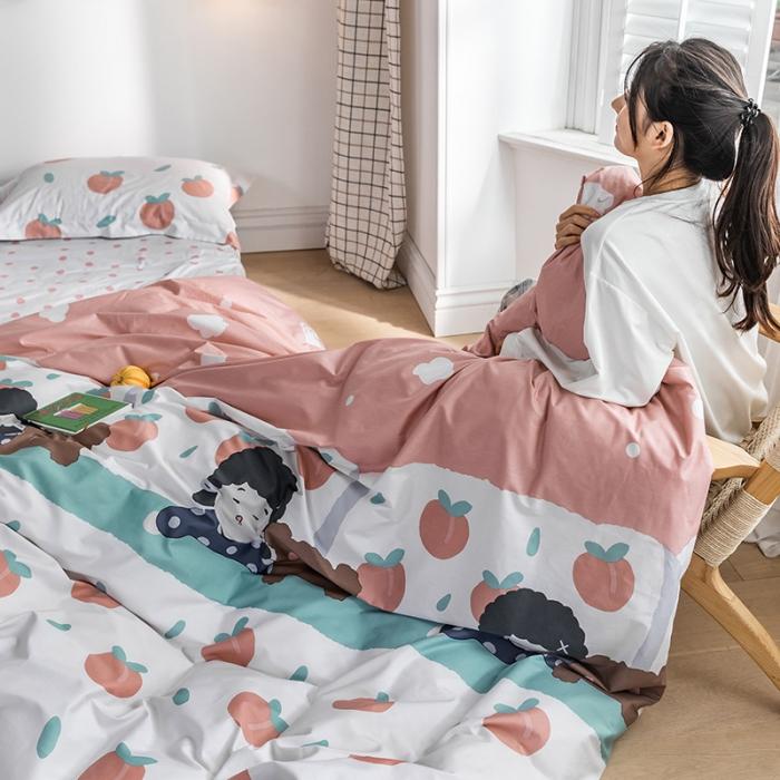 91家纺网 家纺一手货源 找家纺 窝米 2020春夏新品-萌系卡通风系列四件套 小桃子