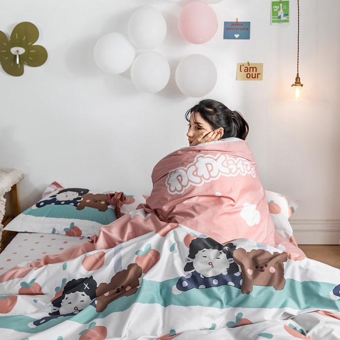 91家纺网 家纺一手货源 找家纺 窝米 2020春夏新品-萌系卡通风系列四件套 小桃子