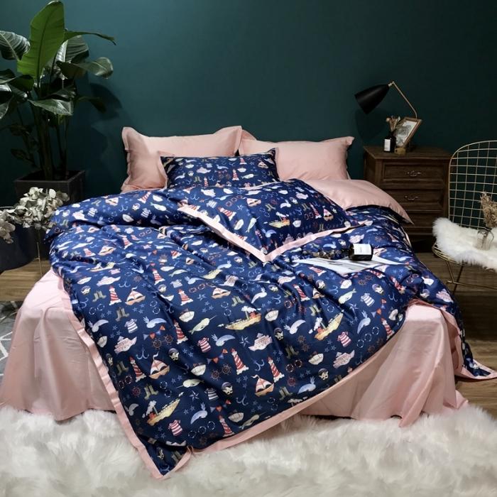 91家纺网 家纺一手货源 找家纺 太古汇 2020新款60支数码印花四件套 贝亚特-蓝