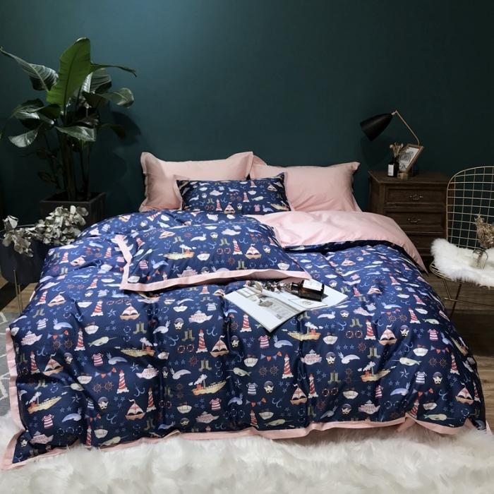 91家纺网 家纺一手货源 找家纺 太古汇 2020新款60支数码印花四件套 贝亚特-蓝