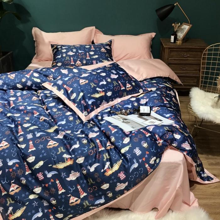 91家纺网 家纺一手货源 找家纺 太古汇 2020新款60支数码印花四件套 贝亚特-蓝