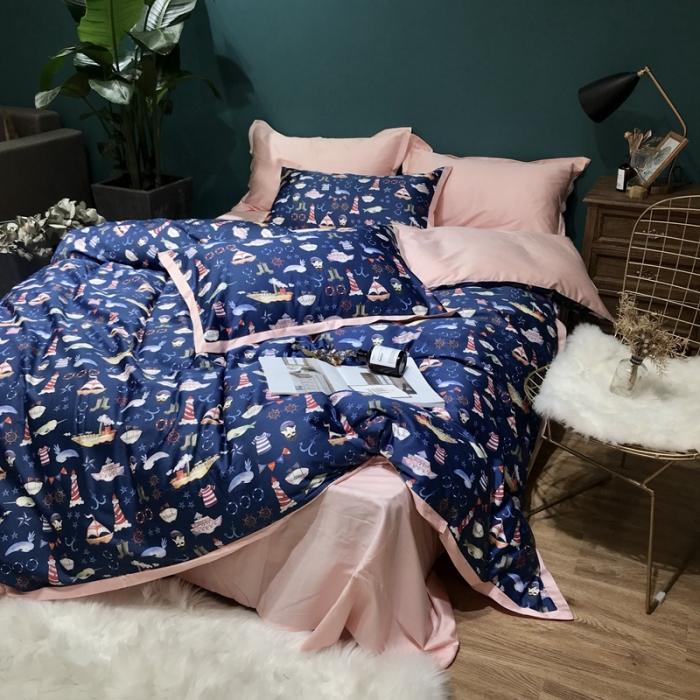 91家纺网 家纺一手货源 找家纺 太古汇 2020新款60支数码印花四件套 贝亚特-蓝